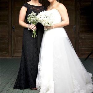 Mori Lee black lace bridesmaid dress style 696